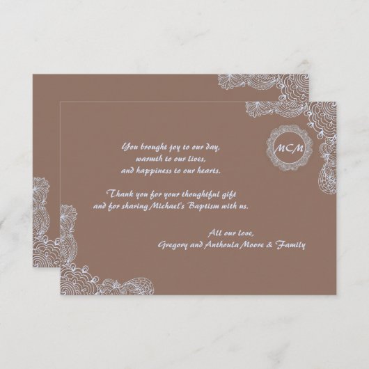 Lace Monogram - Hartelijk dank Bedankkaart (Voorkant / Achterkant)