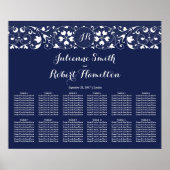 Lace Navy Blue Wedding Seating Chart 12 Tables Poster (Voorkant)