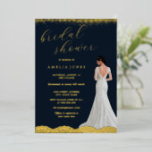 Lace Navy Gold Bride Dress Vrijgezellenfeest Folie Uitnodiging (Staand Voorkant)