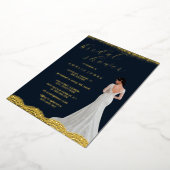 Lace Navy Gold Bride Dress Vrijgezellenfeest Folie Uitnodiging (Gedraaid)