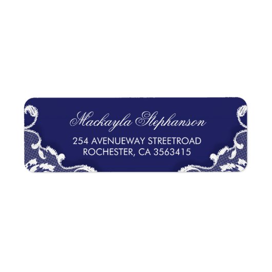 Lace Navy Vintage bruiloft Etiket (Voorkant)