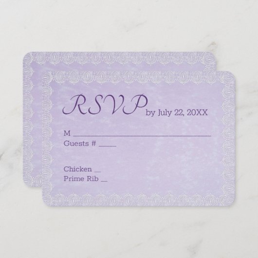 Lace over het RSVP-huwelijk in Lavender RSVP Kaartje (Voorkant / Achterkant)