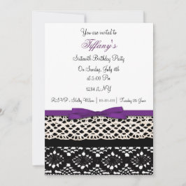 Lace paarse damask Sweet Sixteen party Invitation Kaart