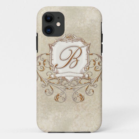 Lace Parchment Baroque Swirl Monogrammed Initiaal  Case-Mate iPhone Case (Achterkant)