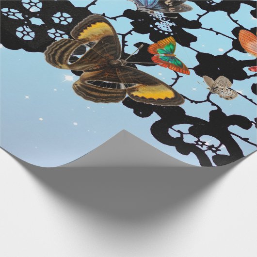 LACE PATTERN BUTTERFLIES IN TWILIGHT GIFT WRAPPING CADEAUPAPIER (Hoek)
