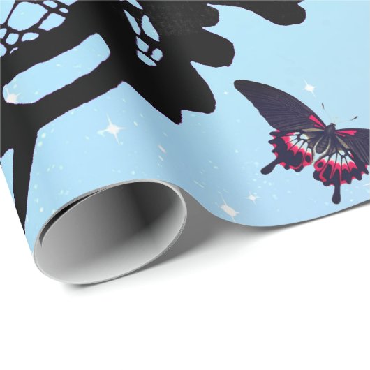LACE PATTERN BUTTERFLIES IN TWILIGHT GIFT WRAPPING CADEAUPAPIER (Rol Hoek)