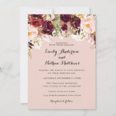 Lace Peach Bourgogne Floral bruiloft uitnodiging (Voorkant)