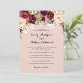 Lace Peach Bourgogne Floral bruiloft uitnodiging (Staand voorkant)