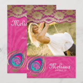 Lace Peacock Sweet Sixteen Aankondiging Zebra Roze (Voorkant / Achterkant)