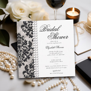 Lace Pearl Damask Zwart Wit Formeel Vrijgezellenfe Kaart