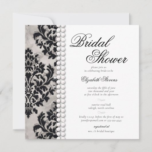 Lace Pearl Damask Zwart Wit Formeel Vrijgezellenfe Kaart (Voorkant)