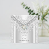  Lace Pearl Silver White Elegant Birthday Kaart (Staand voorkant)