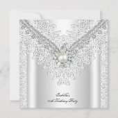  Lace Pearl Silver White Elegant Birthday Kaart (Voorkant)