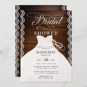 Lace Pearls bruidsjurk rustiek hout Vrijgezellenfe Kaart