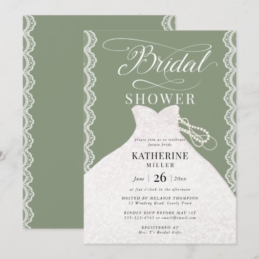 Lace Pearls Bruidsjurk Sage Groen Vrijgezellenfees Kaart (Voorkant / Achterkant)