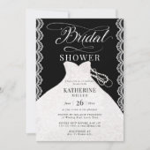 Lace Pearls Bruidsjurk Zwart Wit Vrijgezellenfeest Kaart (Voorkant)