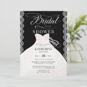 Lace Pearls Bruidsjurk Zwart Wit Vrijgezellenfeest Kaart (Staand voorkant)