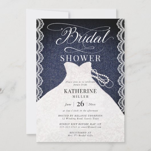 Lace Pearls Denim Bruidsjurk Chic Vrijgezellenfees Kaart (Voorkant)