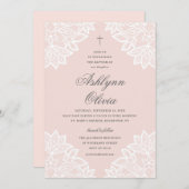 Lace Pink Baptism & Christening Kaart (Voorkant / Achterkant)