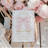 Lace Pink Bow Girl Baby Shower Kaart