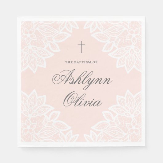  Lace Pink Christening Baptisme Servet (Voorkant)