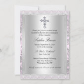  Lace Pink Eerste Heilige Communie Kaart (Voorkant)