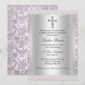  Lace Pink Eerste Heilige Communie Kaart (Voorkant / Achterkant)