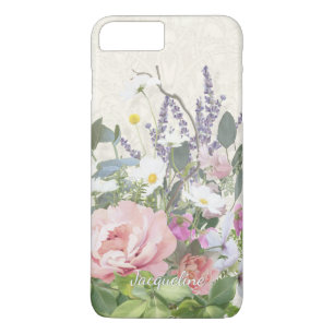 Lace Pink Peony Floral w Wild Flowers Hand Painted iPhone 8/7 Plus Hoesje