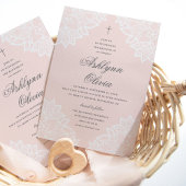  Lace Pink Religious Baptism & Christening Aankondiging