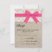 Lace & Pink Ribbon en Burlap Wedding RSVP Kaart (Voorkant)