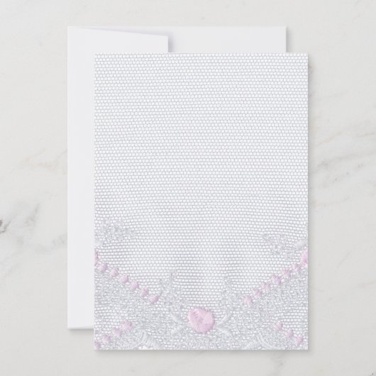 Lace Pink White New Baby Shower Girl Kaart (Achterkant)
