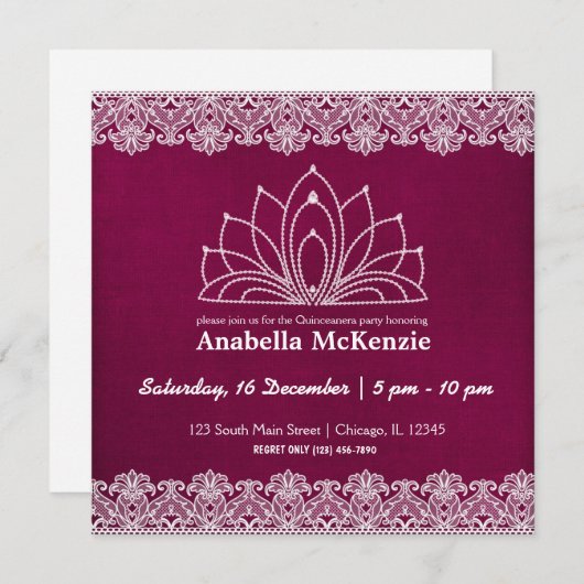 Lace Quinceanera (Maroon) Kaart (Voorkant / Achterkant)