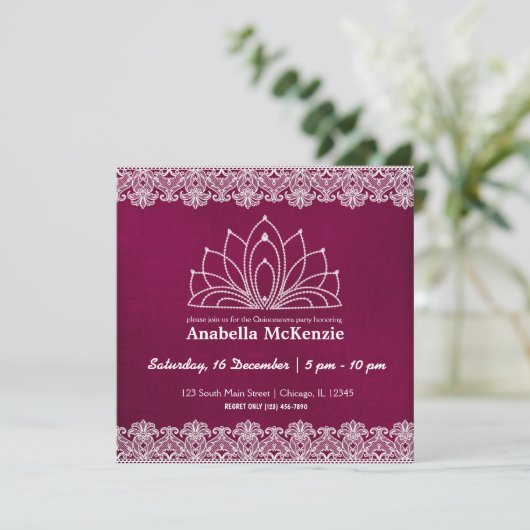 Lace Quinceanera (Maroon) Kaart (Staand voorkant)