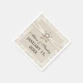 Lace rand met beige lint & bloem bruiloft servet (Hoek)