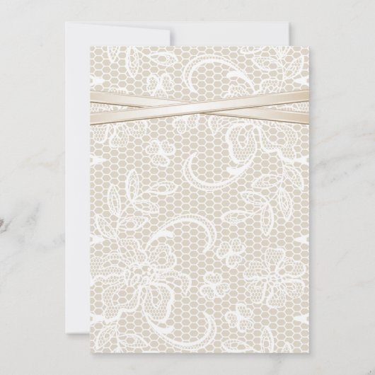 Lace rand met beige lint bruiloft kaart (Achterkant)