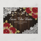 Lace Red Floral Wedding Save the Date Briefkaarten (Voorkant)