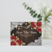 Lace Red Floral Wedding Save the Date Briefkaarten (Staand voorkant)