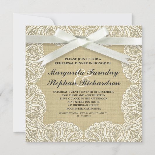 lace ribbon & burlap rustic - repetitief diner kaart (Voorkant)