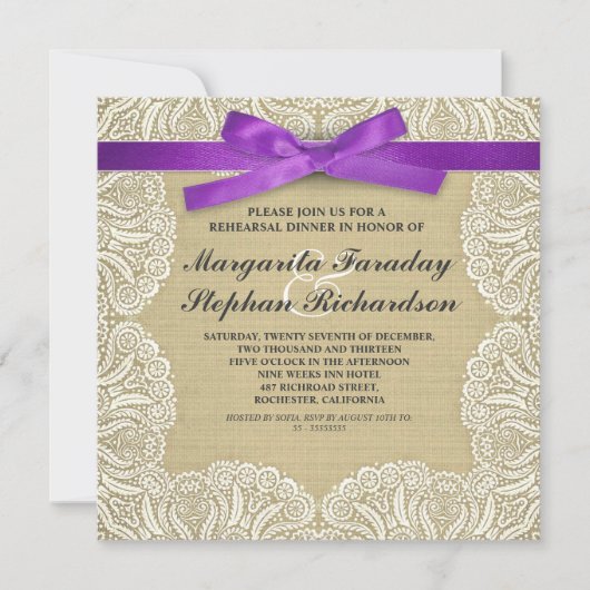 lace ribbon & burlap rustic - repetitief diner kaart (Voorkant)
