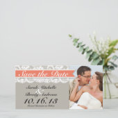 Lace Ribbon Grey en Coral Bewaar de datum Save The Date (Staand voorkant)