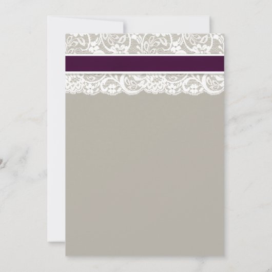 Lace Ribbon Grey en Plum Huwelijksuitnodiging Kaart (Achterkant)
