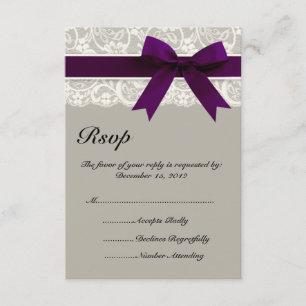 Lace Ribbon Grey en Plum RSVP-kaart RSVP Kaartje