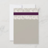 Lace Ribbon Grey en Plum RSVP-kaart RSVP Kaartje (Achterkant)