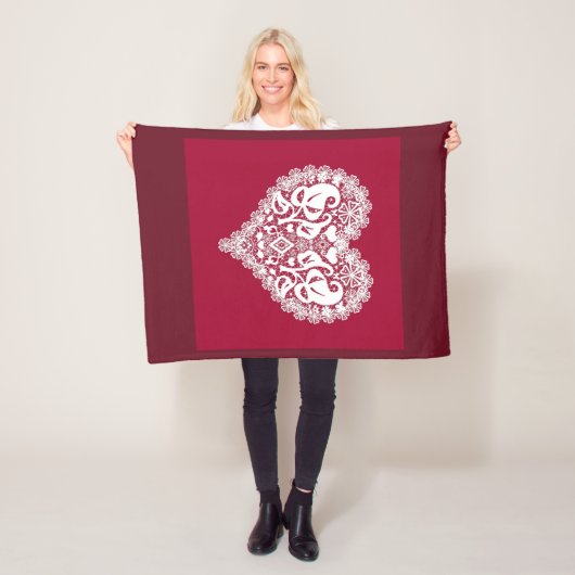 Lace rode hartbladeren florale bloedbad Valentijns Fleece Deken (In situ)