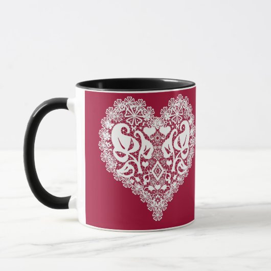 Lace rode hartbladeren florale bloedbad Valentijns Mok (Links)