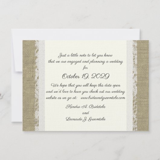 Lace Romantic Sla de datum op Save The Date (Achterkant)