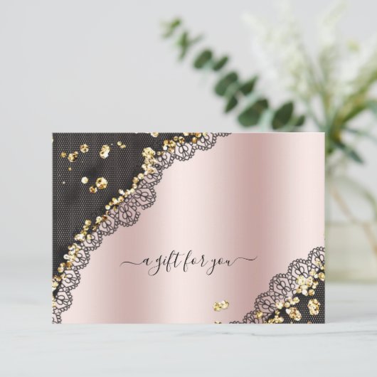 Lace Roos Gold Metallic Glitter Cadeaubon (Staand voorkant)