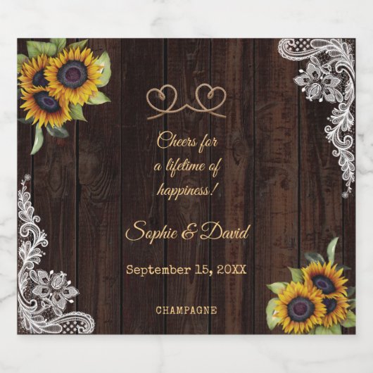 Lace Rope we hebben de snode zonnebloemen van de Sparkling Wijnetiket (Enkel label)