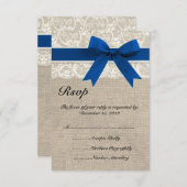 Lace & Royal Blue Ribbon en Burlap RSVP-kaart RSVP Kaartje (Voorkant / Achterkant)