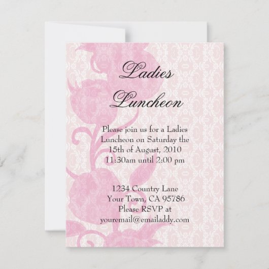 Lace Rozen Dames Luncheon Party Invitation Kaart (Voorkant)